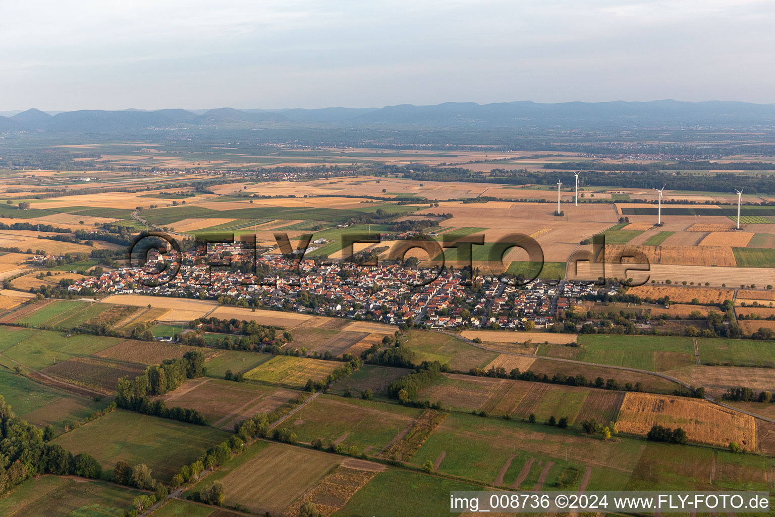 Aerial view of Minfeld in the state Rhineland-Palatinate, Germany