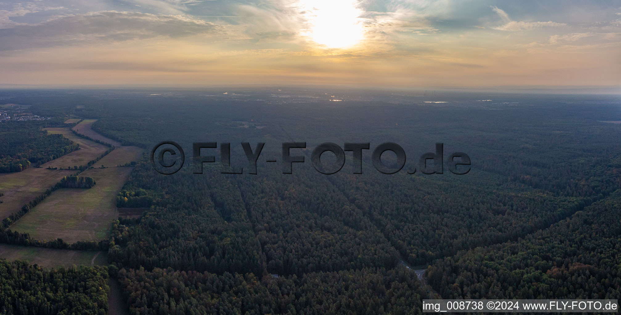 Sunrise over the Bienwald at Otterbachtal in Minfeld in the state Rhineland-Palatinate, Germany