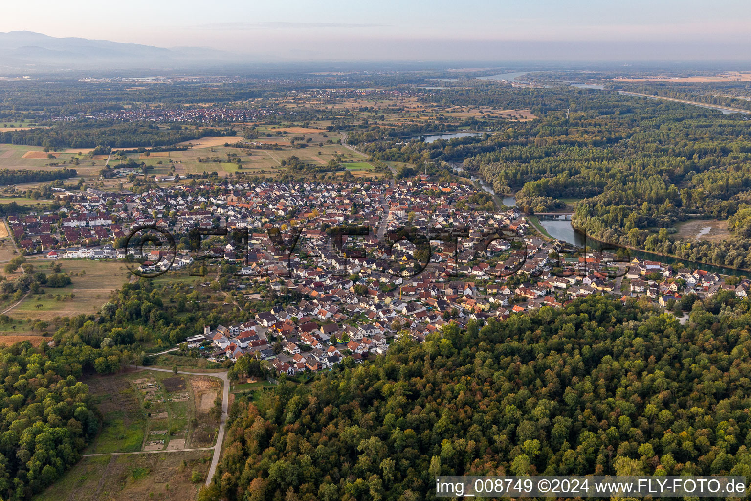 From the north in the district Plittersdorf in Rastatt in the state Baden-Wuerttemberg, Germany