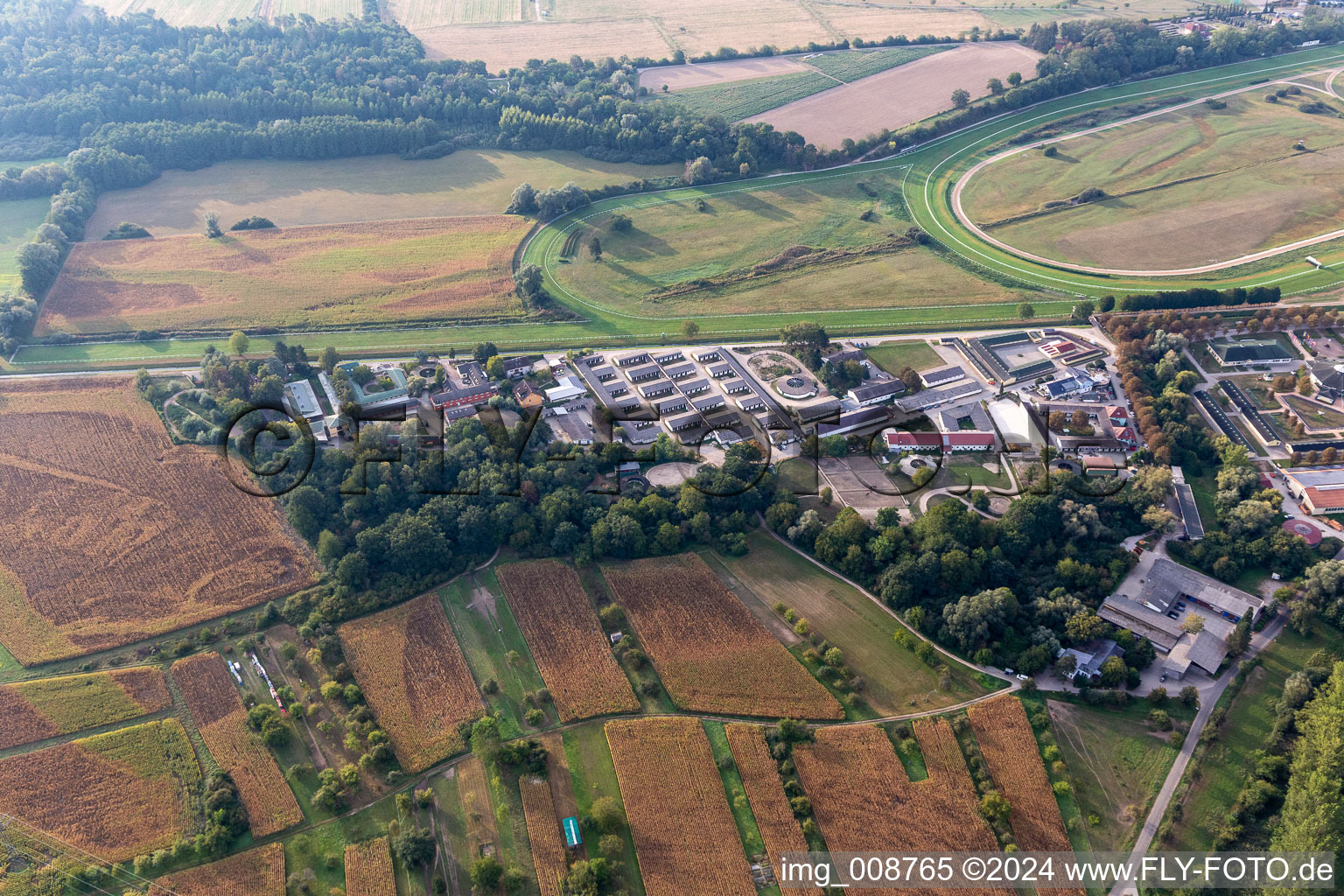 Aerial view of Riding and Racing Club St. Georg Iffezheim eV in Iffezheim in the state Baden-Wuerttemberg, Germany