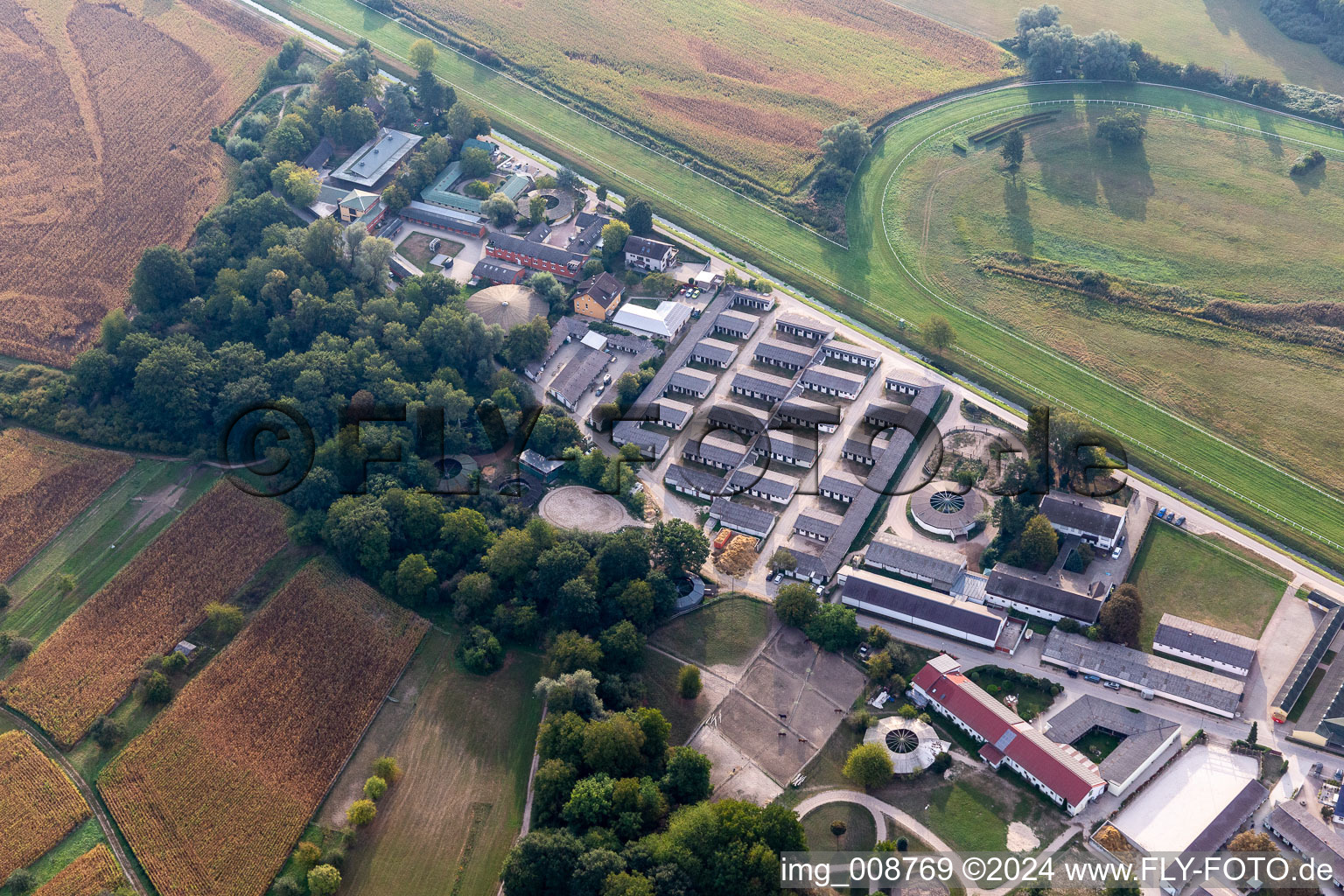 Aerial photograpy of Riding and racing club St. Georg Iffezheim eV in Iffezheim in the state Baden-Wuerttemberg, Germany