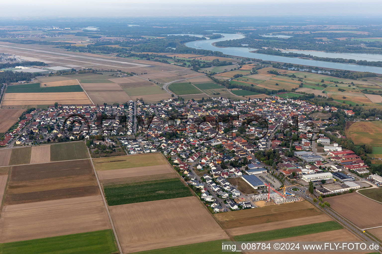Village on the river bank areas Rhine in Huegelsheim in the state Baden-Wuerttemberg, Germany