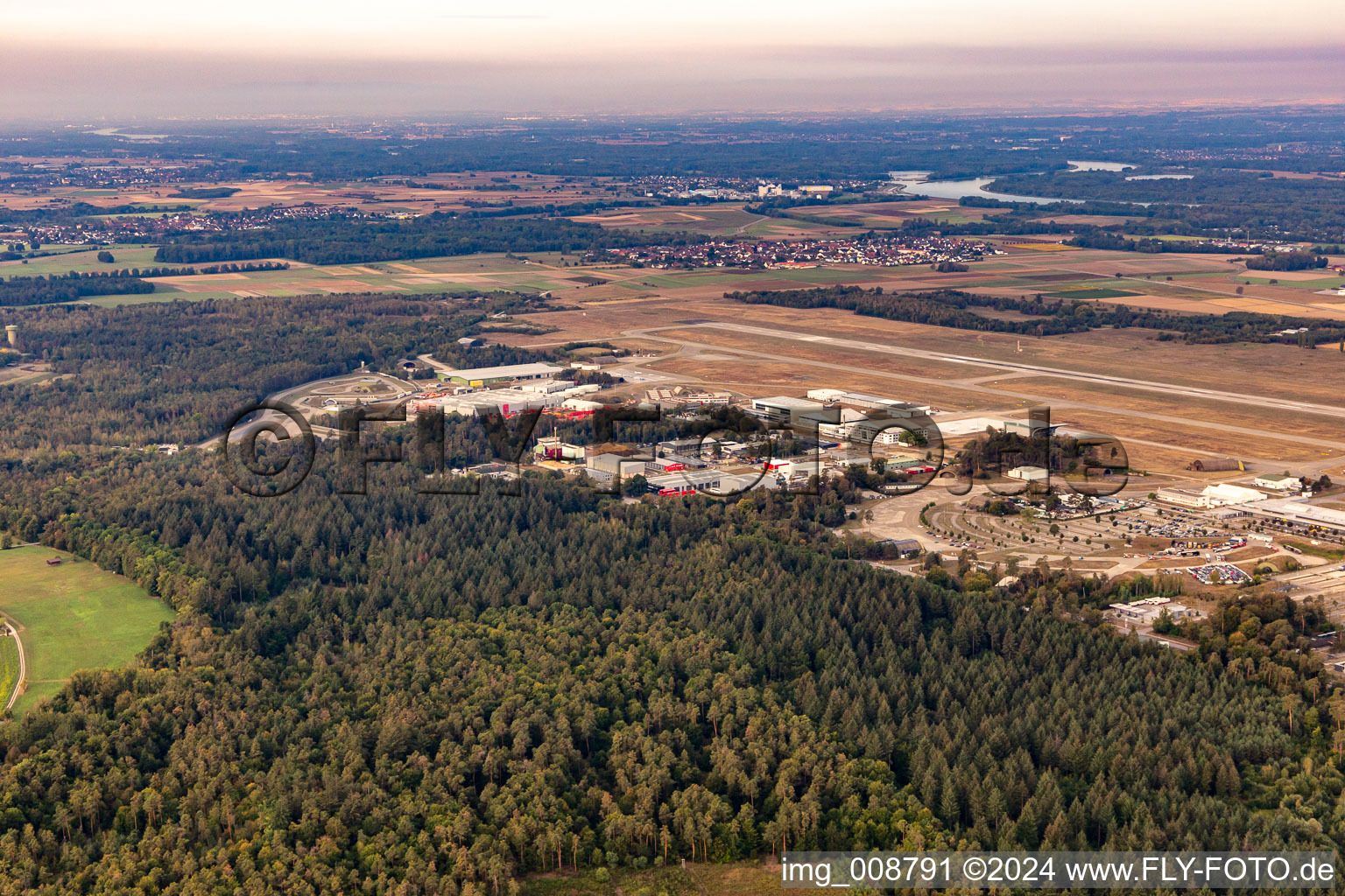 Aerial view of Baden Airpark in the district Söllingen in Rheinmünster in the state Baden-Wuerttemberg, Germany