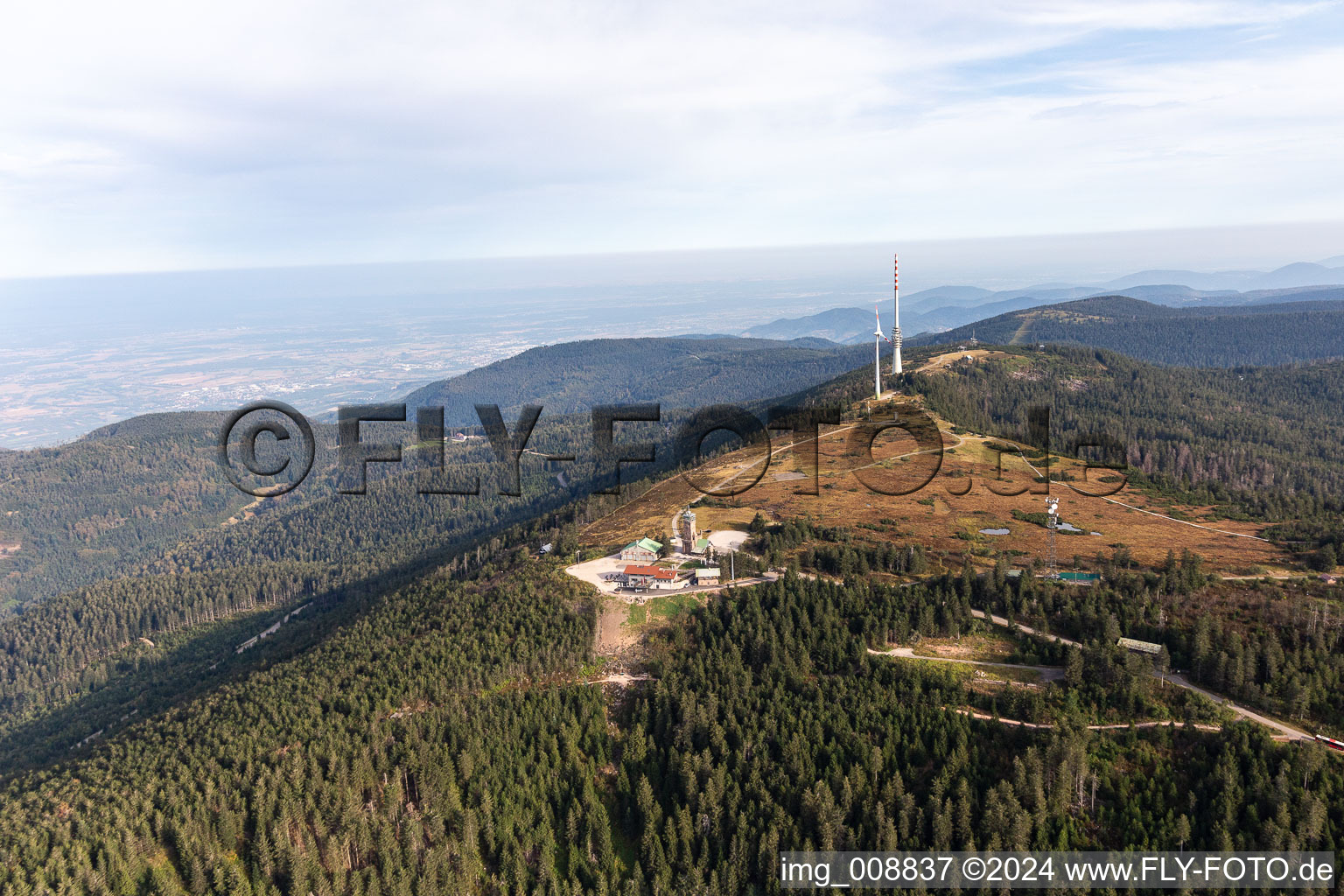 Hornisgrinde, highest mountain in the northern Black Forest with SWR transmitter, Bismarck Tower and Hornisgrinde Tower in Seebach in the state Baden-Wuerttemberg, Germany