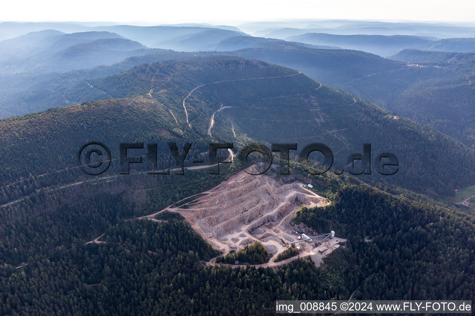 Aerial view of Quarry for the mining and handling of Granit in Seebach in the state Baden-Wurttemberg, Germany