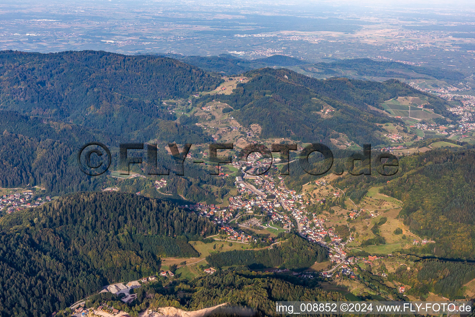 Town View of the streets and houses of the residential areas in Ottenhoefen im Schwarzwald in the state Baden-Wurttemberg, Germany