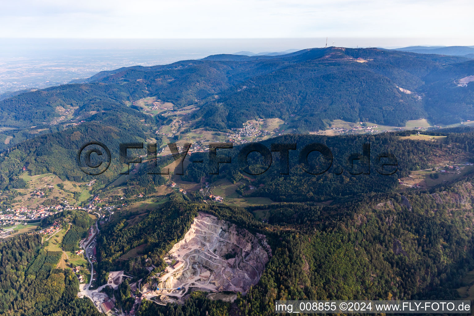 Aerial view of Quarry for the mining and handling of Granit Ottenhoefen in Ottenhoefen im Schwarzwald in the state Baden-Wuerttemberg, Germany