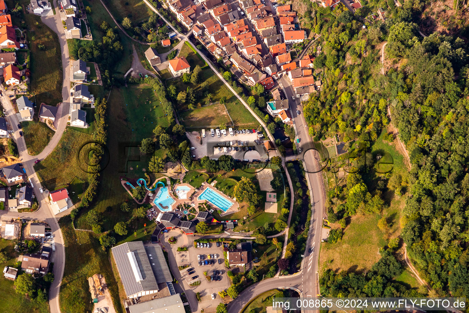 Waterslide on Swimming pool of the Oppenau Schwarzwald in Oppenau in the state Baden-Wurttemberg, Germany