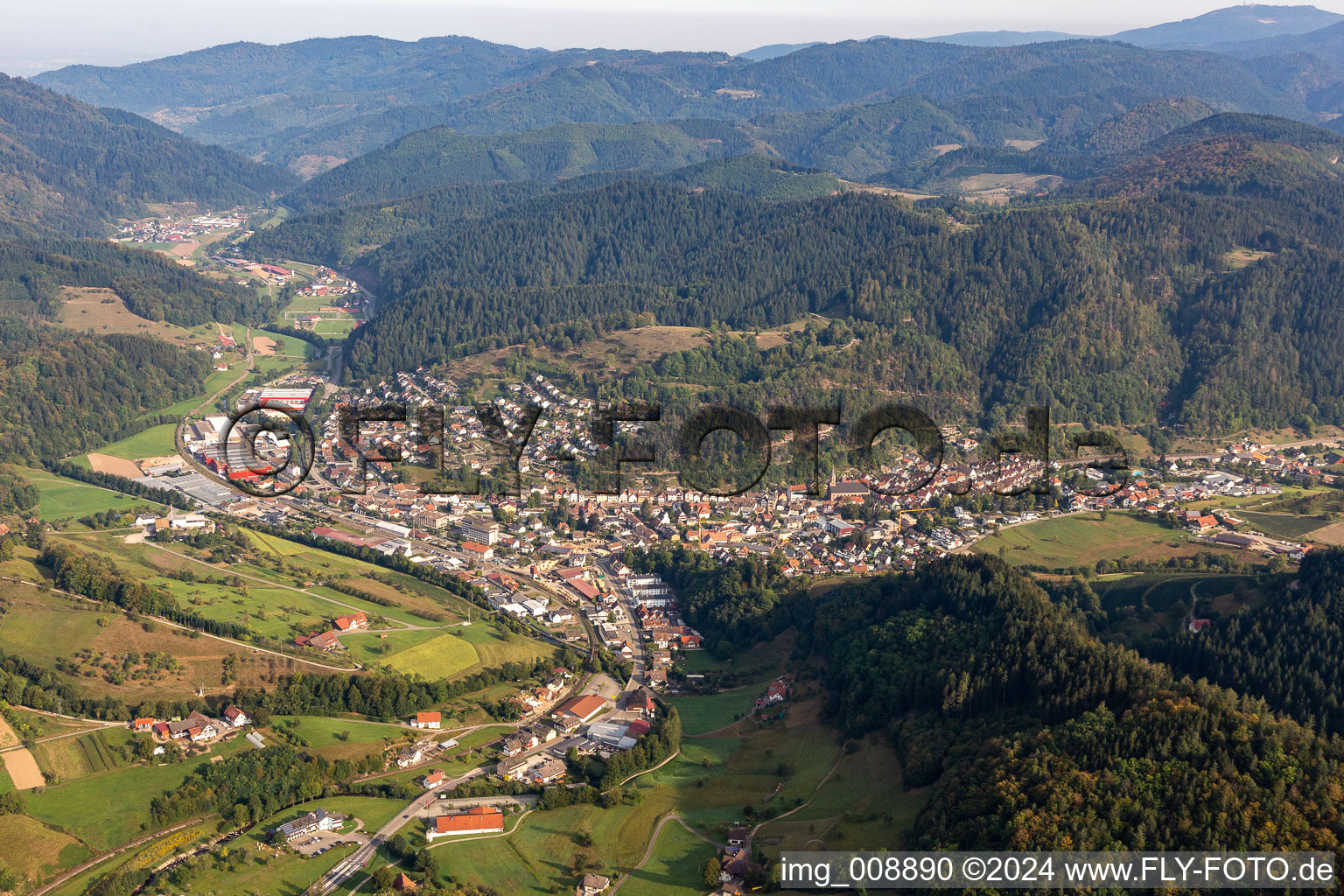 Aerial view of Oppenau in the state Baden-Wuerttemberg, Germany