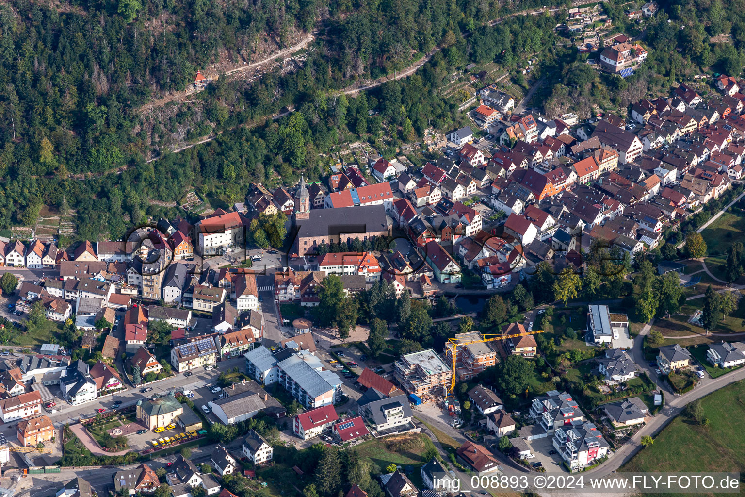 Church building in Oppenau Old Town- center of downtown in Oppenau in the state Baden-Wurttemberg, Germany