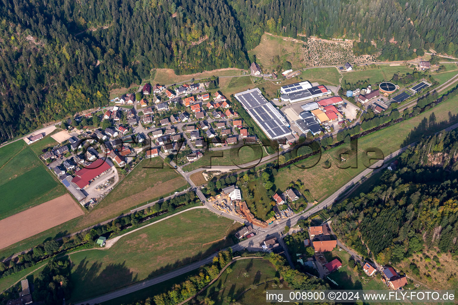 Aerial view of Industrial estate and company settlement Hoefle. Franz H. Bruder, Roland Erdrich in Hoeflie in the state Baden-Wuerttemberg, Germany