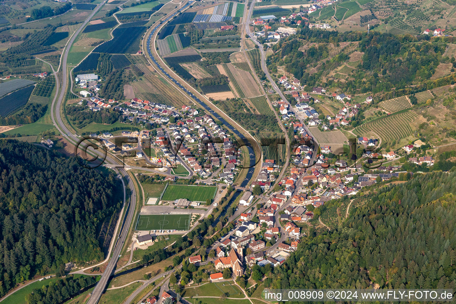 Lautenbach in the state Baden-Wuerttemberg, Germany from above