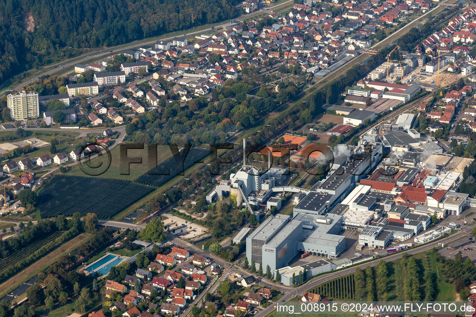 Building and production halls on the premises of Papierfabrik August Koehler SE in Oberkirch in the state Baden-Wurttemberg, Germany