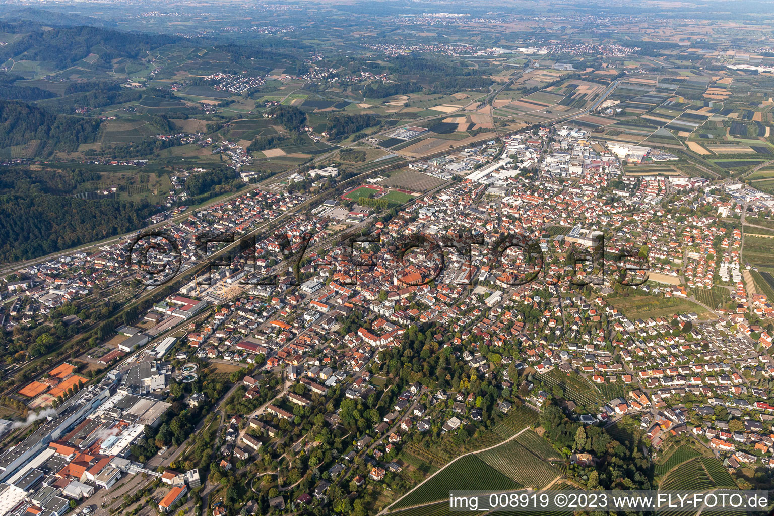 City area with outside districts and inner city area in Oberkirch in the state Baden-Wuerttemberg, Germany