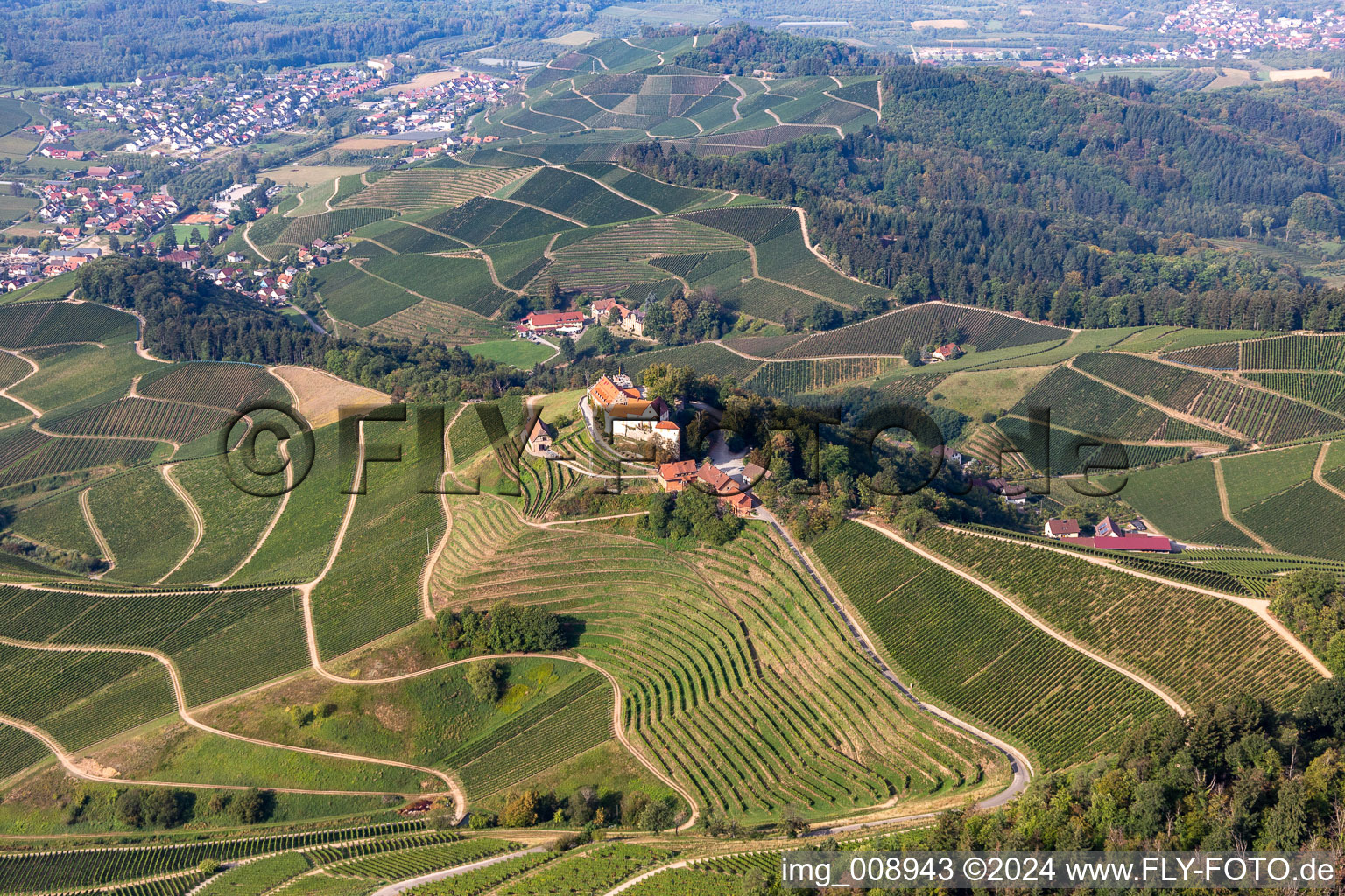 Aerial photograpy of Markgraf von Baden Winery in Staufenberg Castle in the district Heimbach in Durbach in the state Baden-Wuerttemberg, Germany