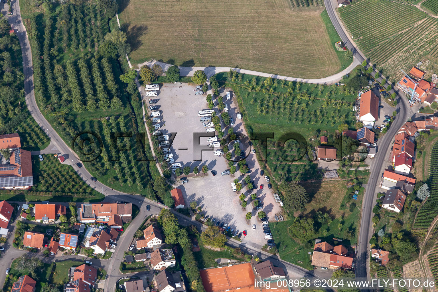 Caravans and RVs on the RV site Festplatz in Durbach in the state Baden-Wuerttemberg, Germany