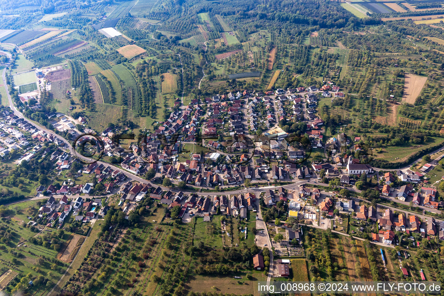 Oblique view of District Ebersweier in Durbach in the state Baden-Wuerttemberg, Germany