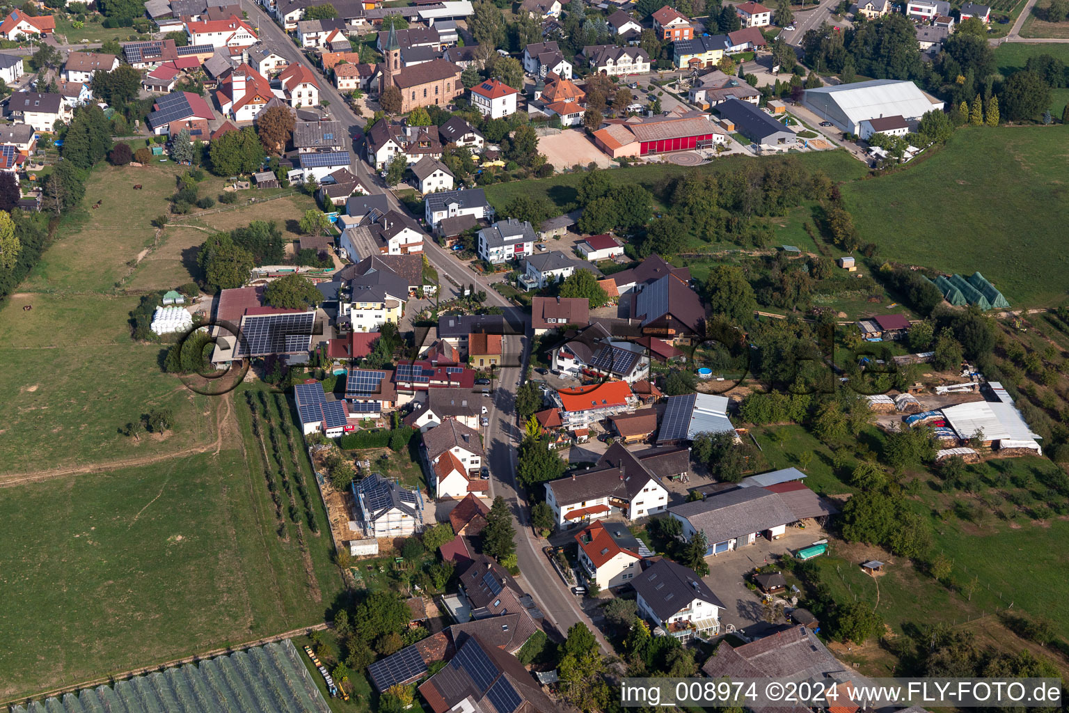 Oblique view of District Nesselried in Appenweier in the state Baden-Wuerttemberg, Germany