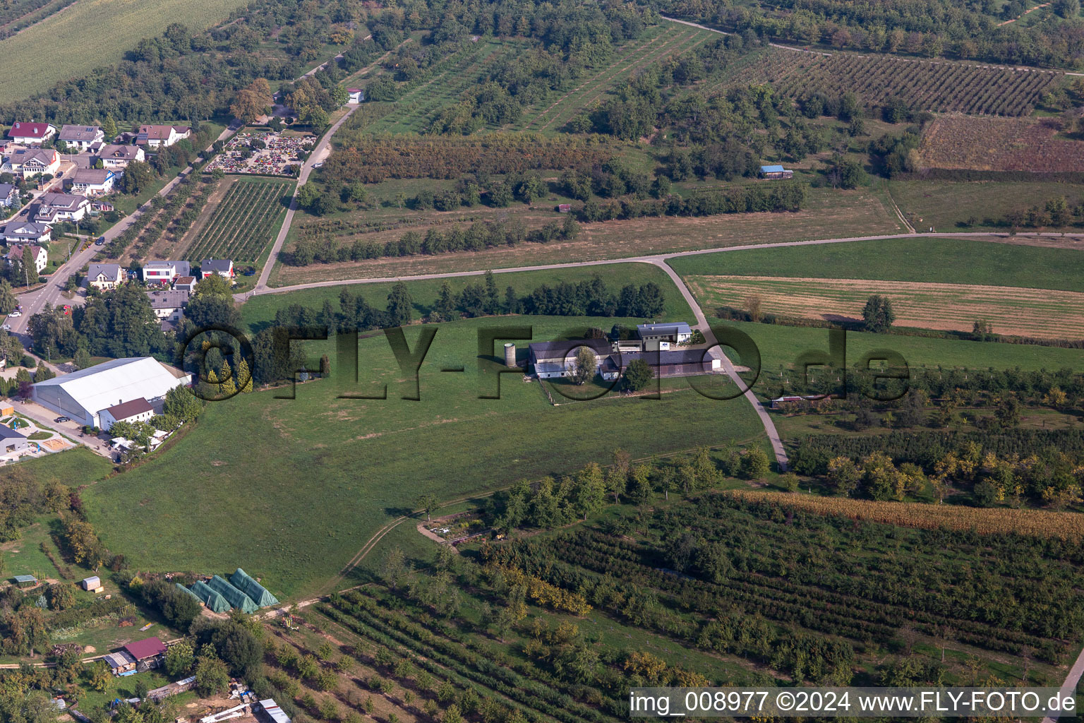 Aerial view of Laubenhof in the district Nesselried in Appenweier in the state Baden-Wuerttemberg, Germany