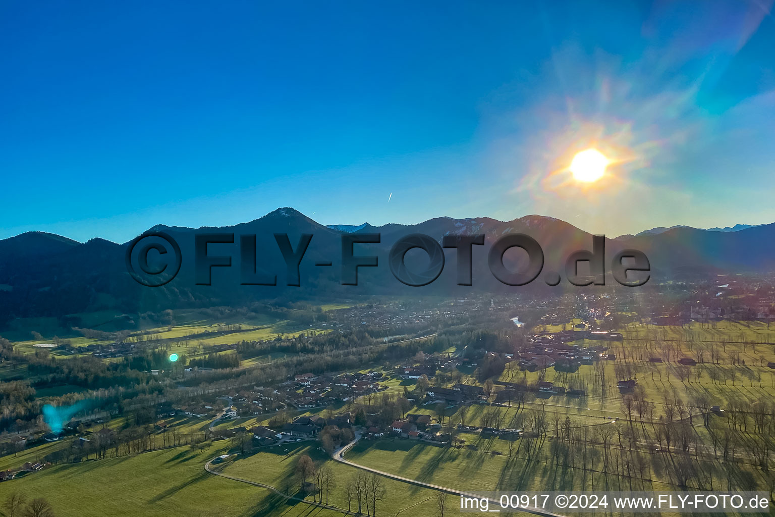 Sunrise over the Isar Valley in Lenggries in the state Bavaria, Germany