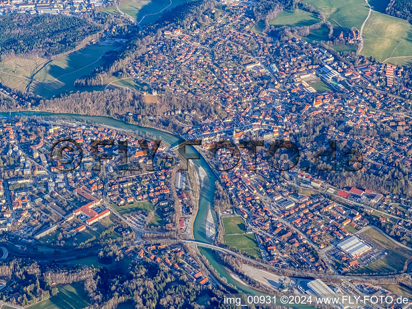 Isar separates the town in Bad Tölz in the state Bavaria, Germany