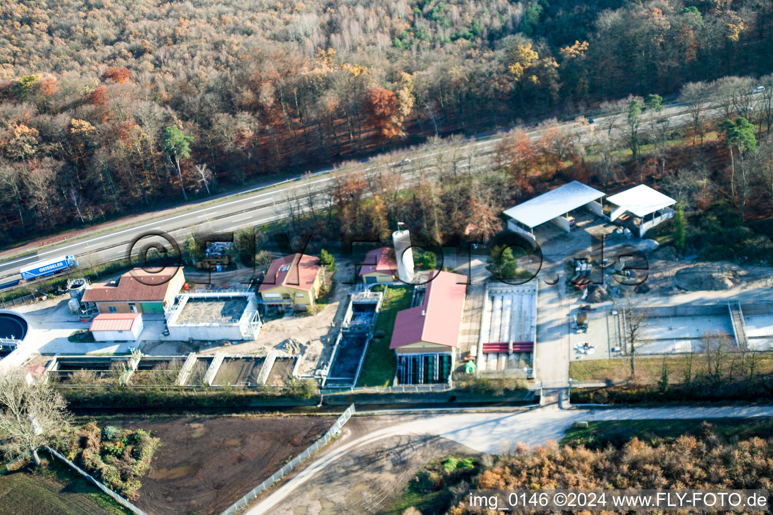 Sewage works Basin and purification steps for waste water treatment in Kandel in the state Rhineland-Palatinate