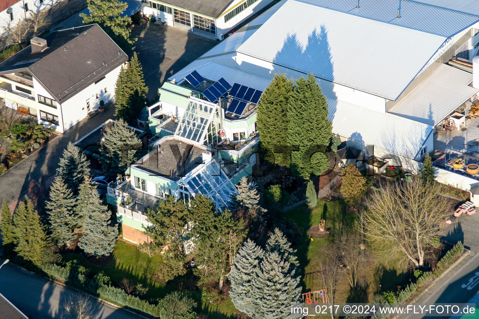 Aerial view of Industriestraße Bauernwaldstr in Rheinzabern in the state Rhineland-Palatinate, Germany