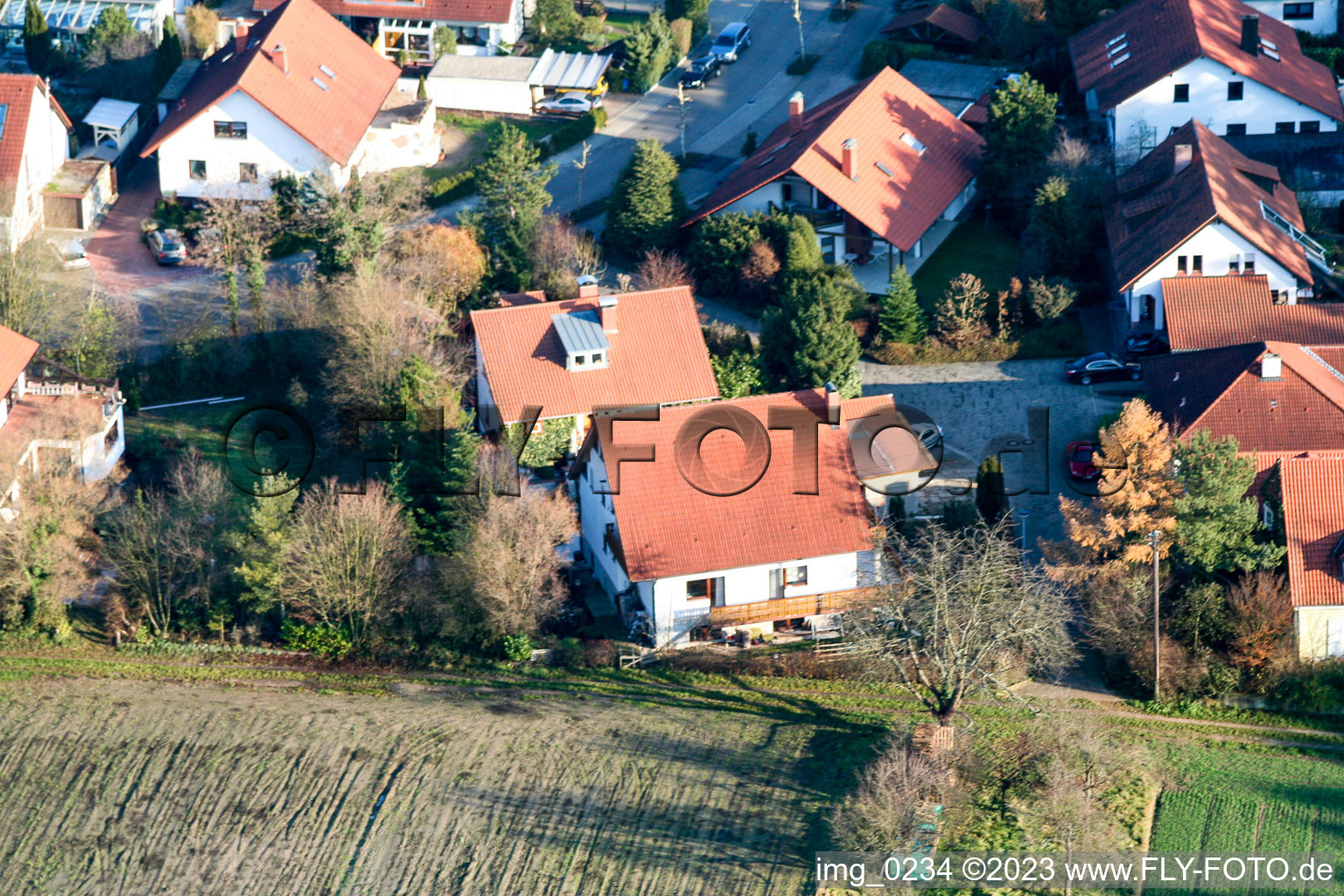 Aerial view of New development area at the Tongruben in Rheinzabern in the state Rhineland-Palatinate, Germany