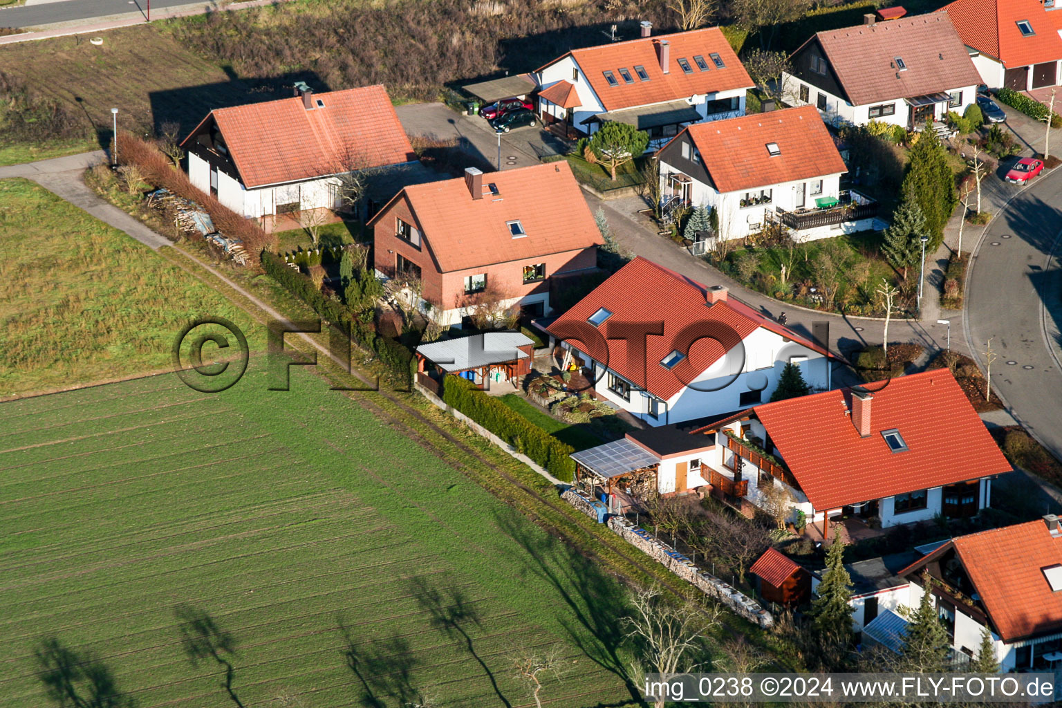 Oblique view of New development area An den Tongruben in Rheinzabern in the state Rhineland-Palatinate, Germany