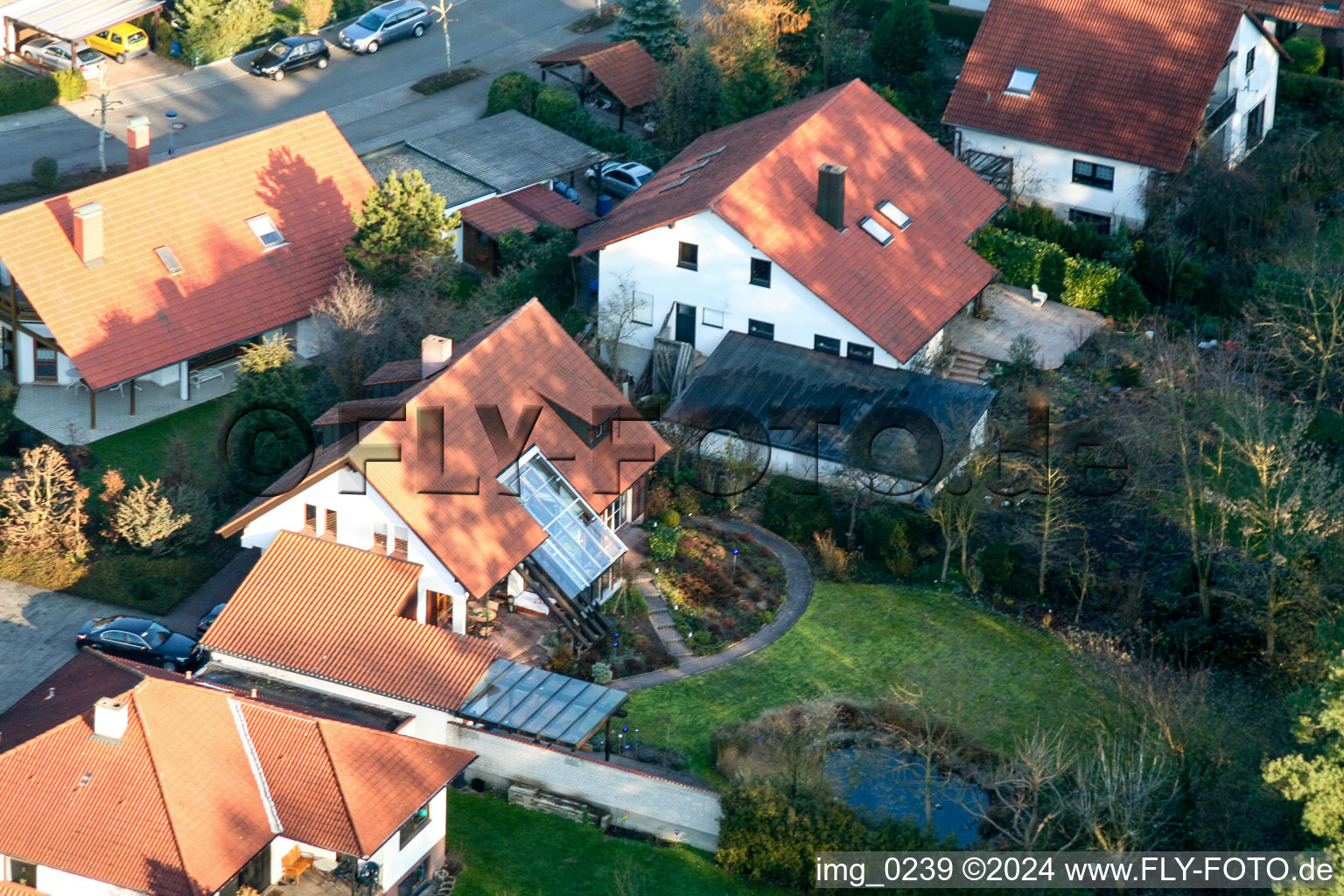 New development area An den Tongruben in Rheinzabern in the state Rhineland-Palatinate, Germany from above