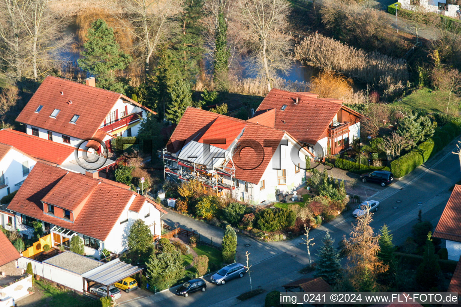 New development area An den Tongruben in Rheinzabern in the state Rhineland-Palatinate, Germany seen from above