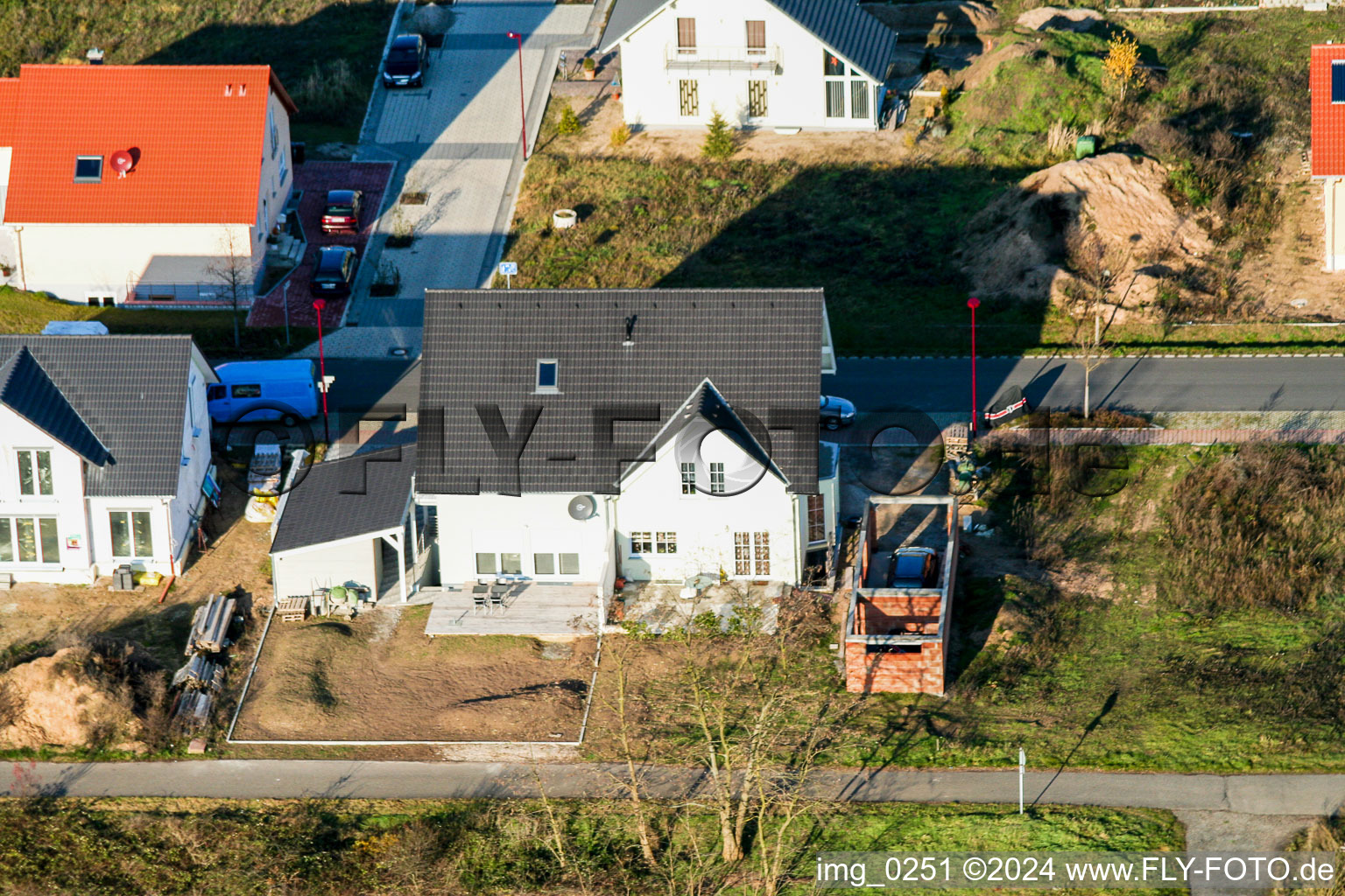 Drone image of New development area at the Tongruben in Rheinzabern in the state Rhineland-Palatinate, Germany