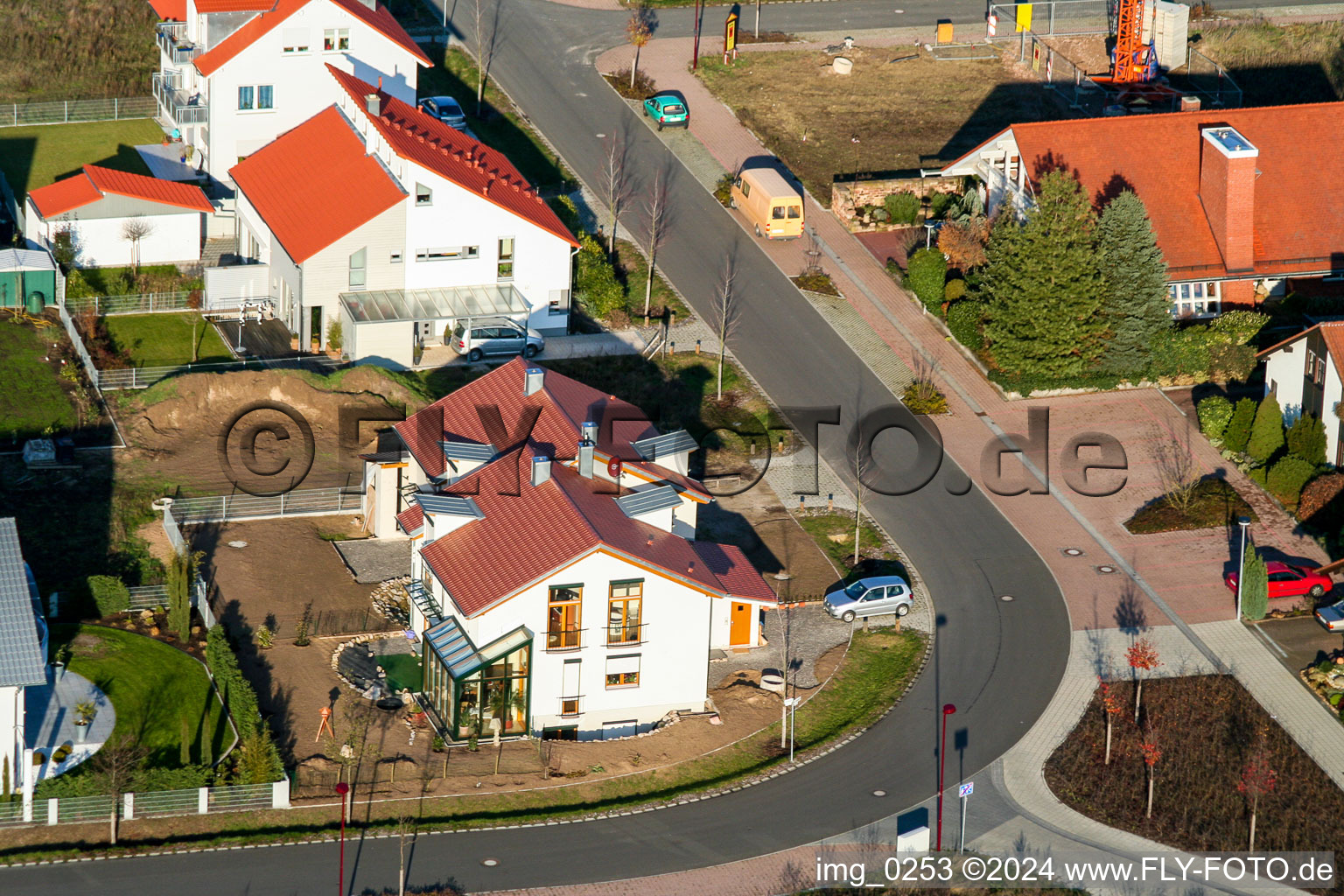 New development area An den Tongruben in Rheinzabern in the state Rhineland-Palatinate, Germany from a drone