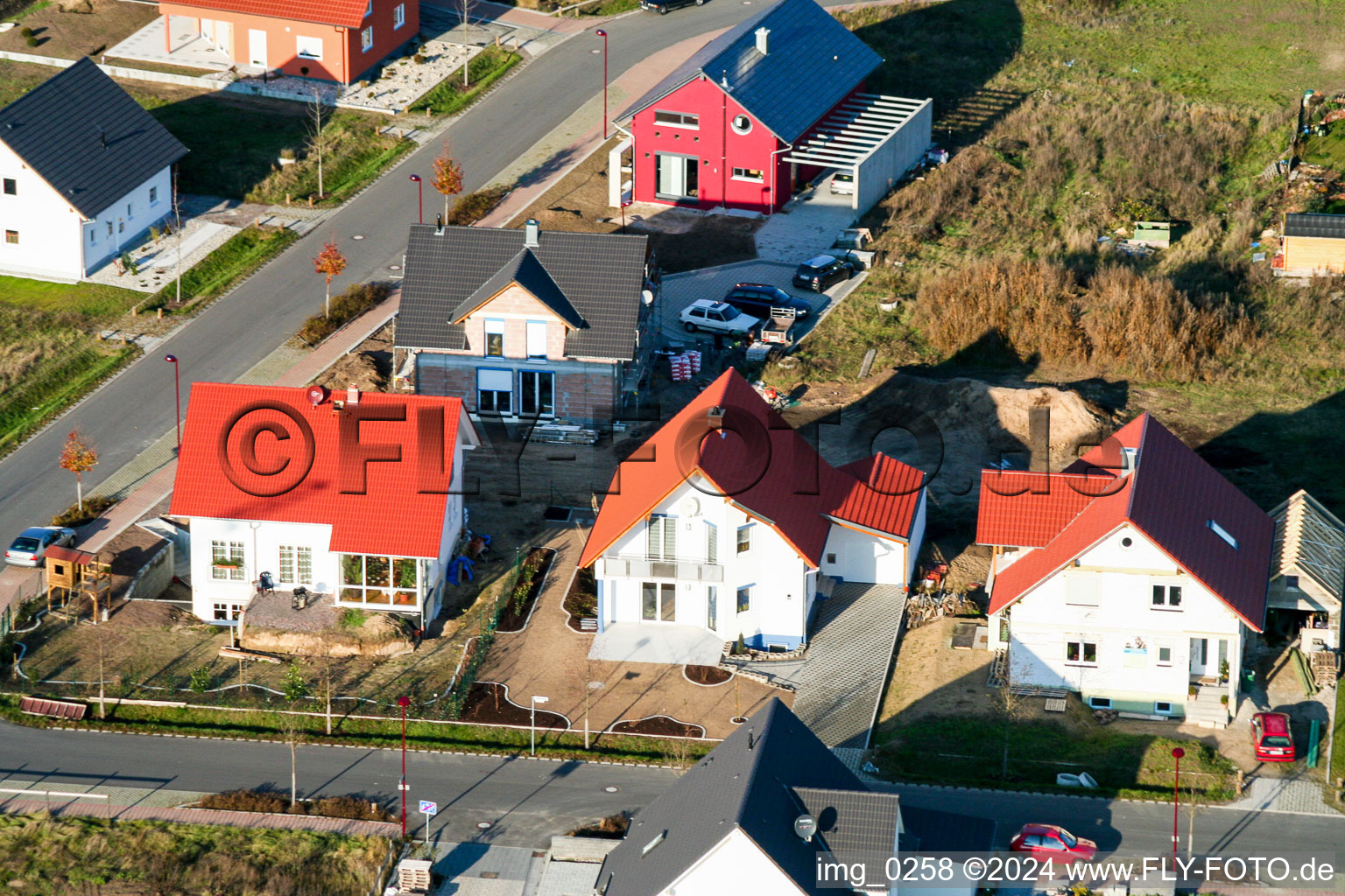 Aerial view of New development area An den Tongruben in Rheinzabern in the state Rhineland-Palatinate, Germany