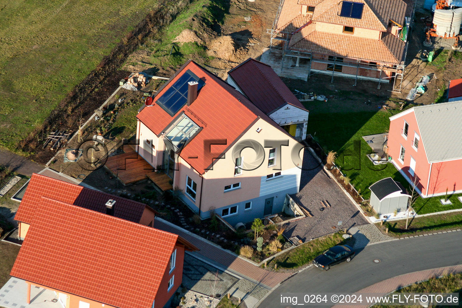 Oblique view of New development area An den Tongruben in Rheinzabern in the state Rhineland-Palatinate, Germany