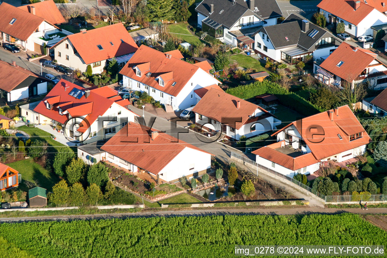 Bird's eye view of New development area at the Tongruben in Rheinzabern in the state Rhineland-Palatinate, Germany