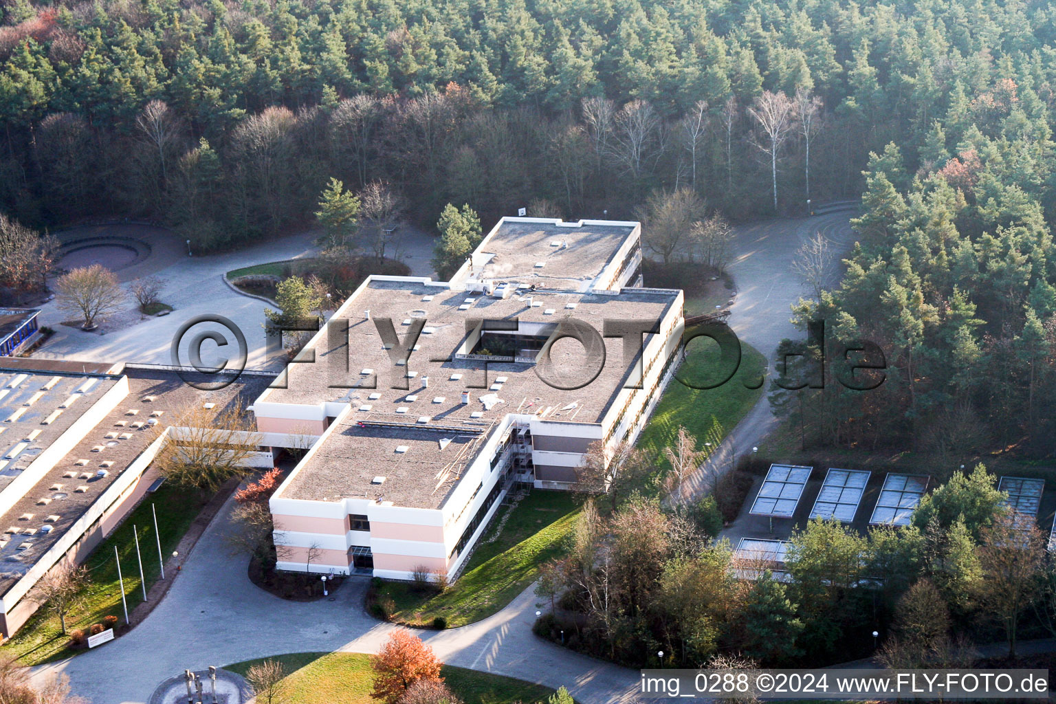 Aerial photograpy of Roman Bath School in Rheinzabern in the state Rhineland-Palatinate, Germany