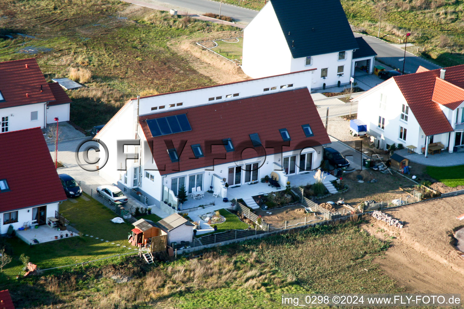 Oblique view of New development area An den Tongruben in Rheinzabern in the state Rhineland-Palatinate, Germany