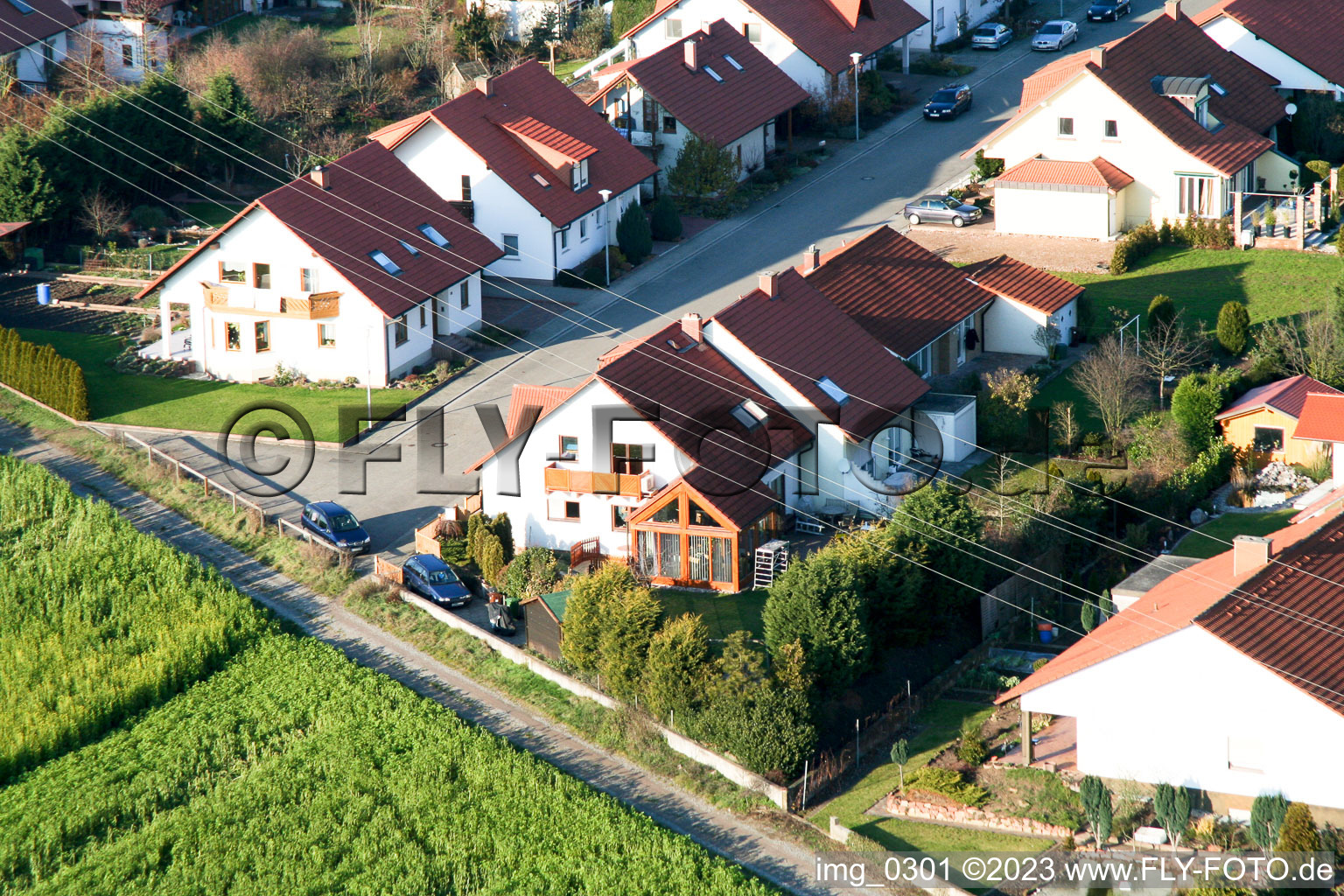 New development area at the Tongruben in Rheinzabern in the state Rhineland-Palatinate, Germany from above