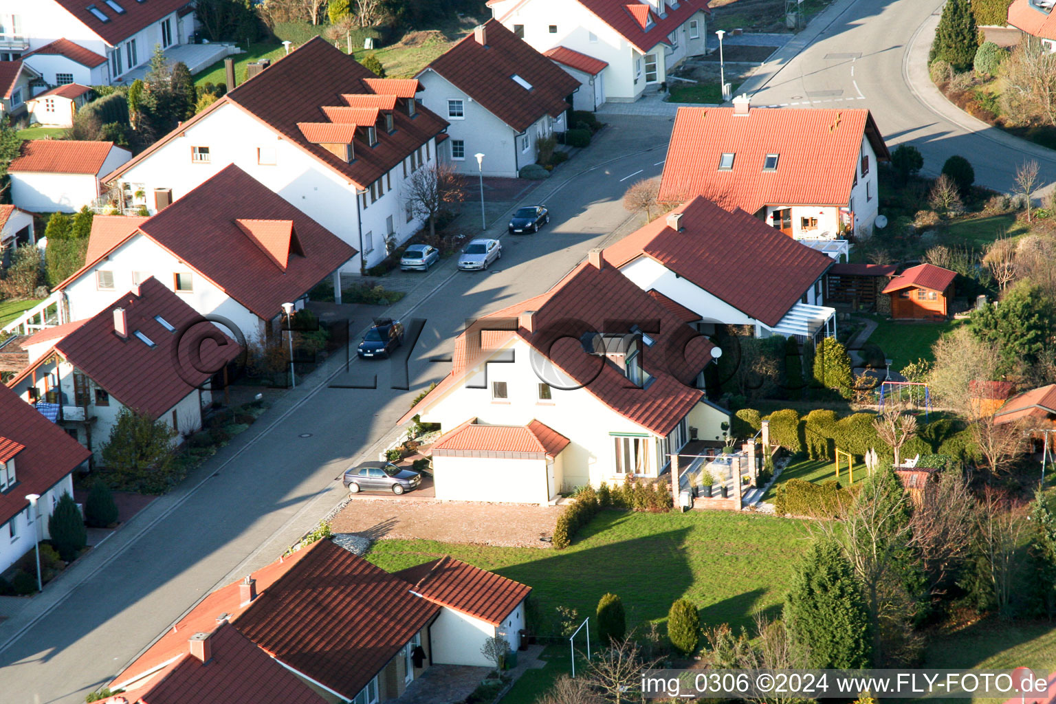 New development area at the Tongruben in Rheinzabern in the state Rhineland-Palatinate, Germany from the plane