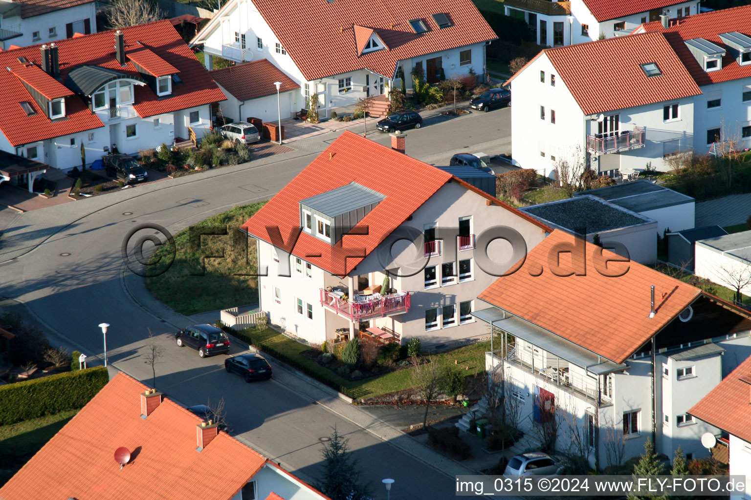 New development area An den Tongruben in Rheinzabern in the state Rhineland-Palatinate, Germany from the drone perspective