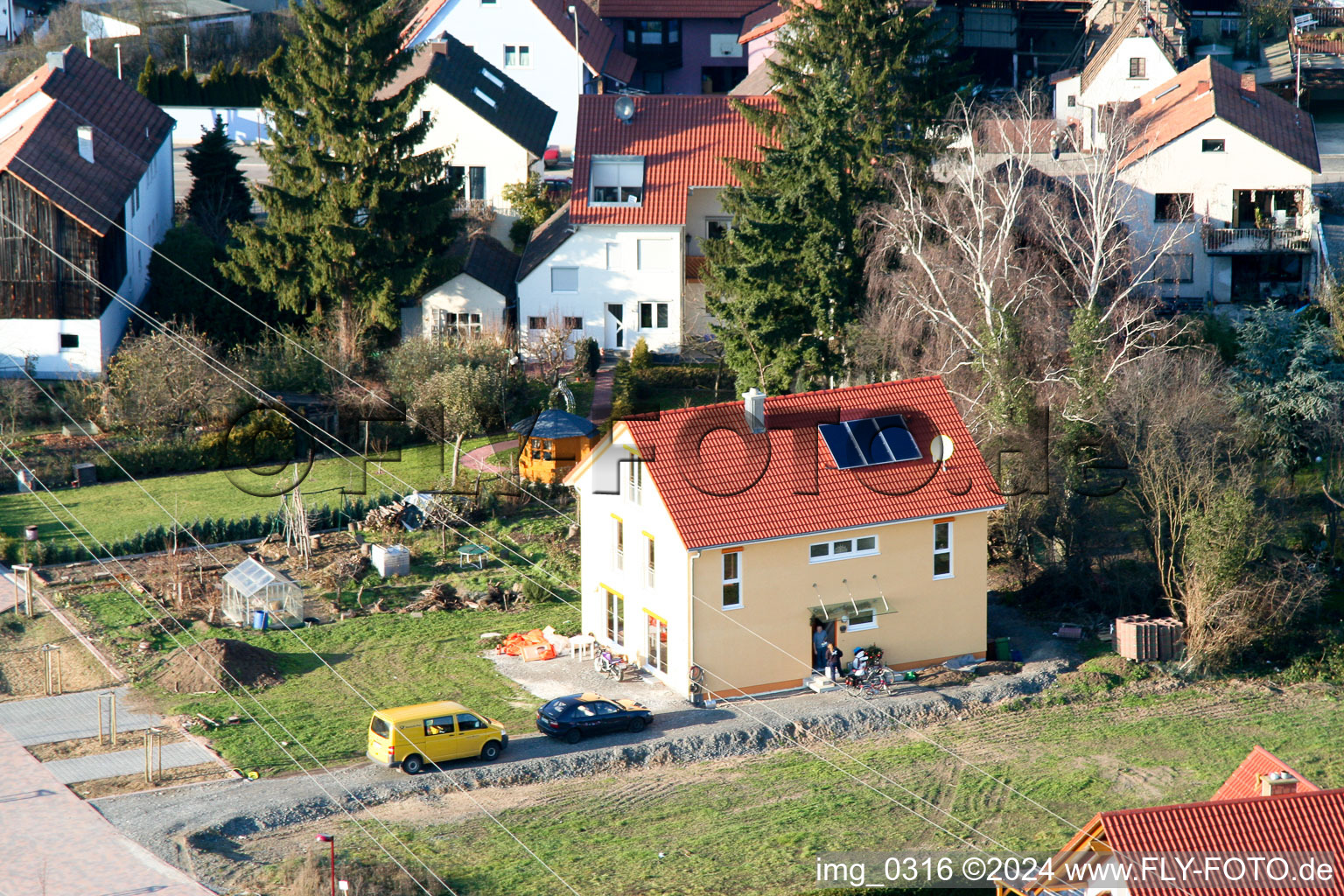 New development area An den Tongruben in Rheinzabern in the state Rhineland-Palatinate, Germany from a drone