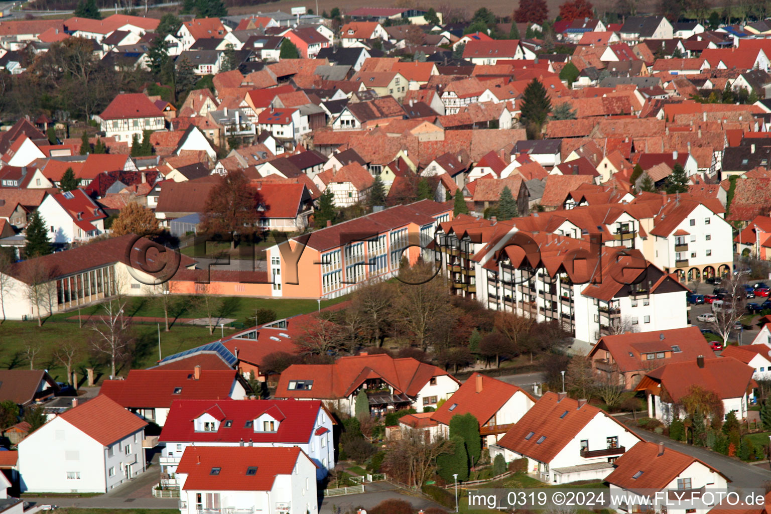 Aerial view of Rheinzabern in the state Rhineland-Palatinate, Germany