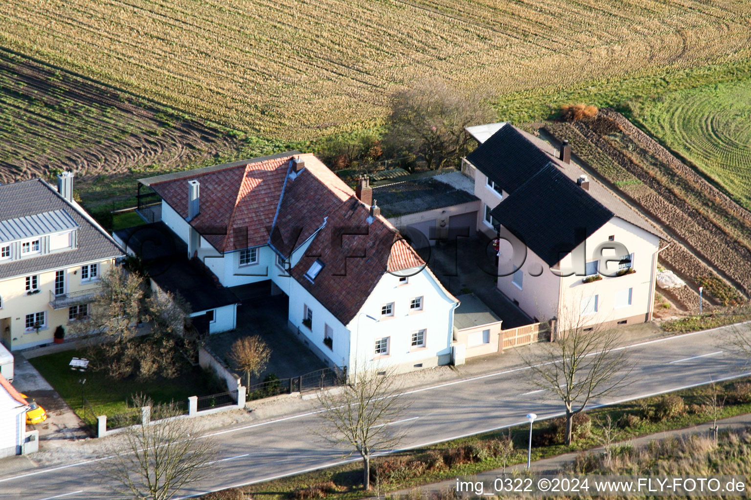 Aerial photograpy of Jockgrimerstr in Rheinzabern in the state Rhineland-Palatinate, Germany