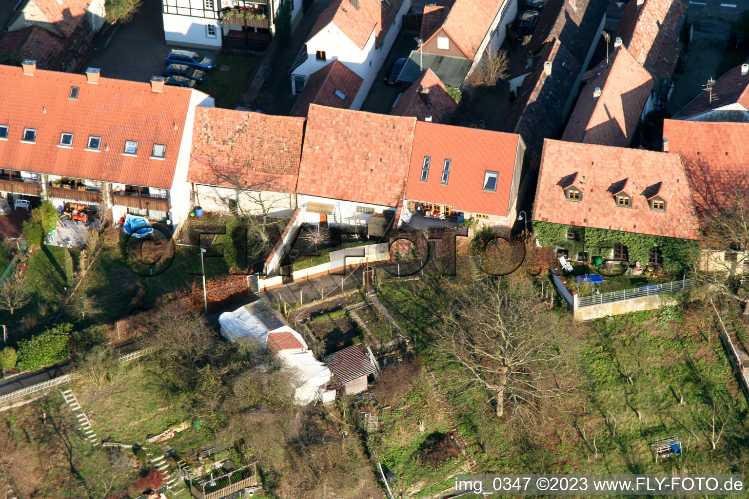 Aerial view of Ludwigstr in Jockgrim in the state Rhineland-Palatinate, Germany