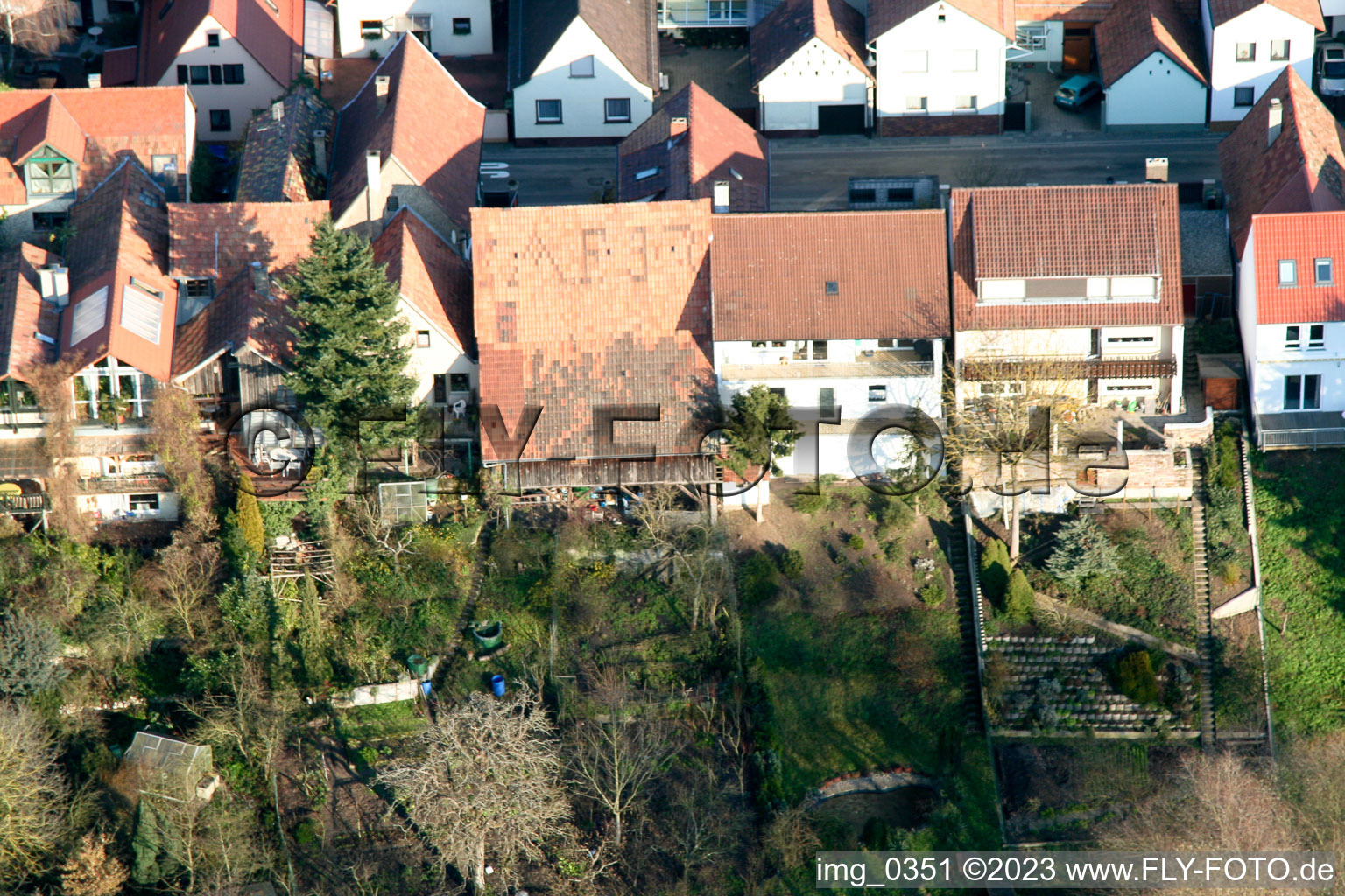 Ludwigstr in Jockgrim in the state Rhineland-Palatinate, Germany from above