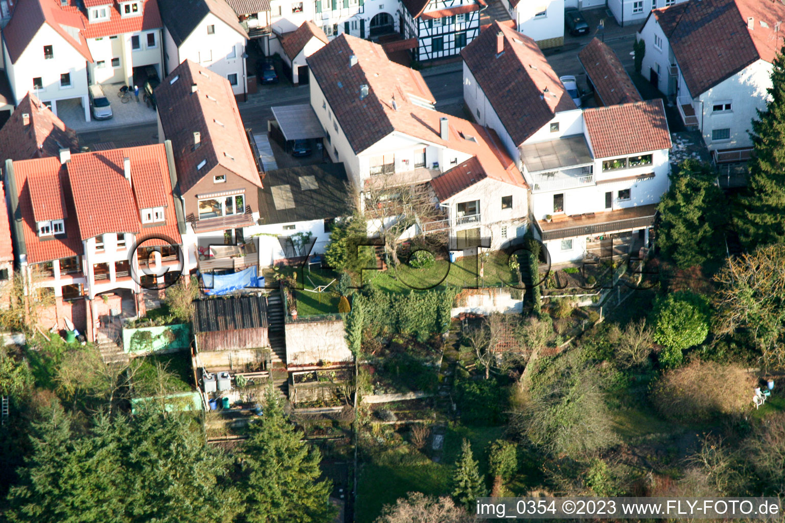 Ludwigstr in Jockgrim in the state Rhineland-Palatinate, Germany from the plane