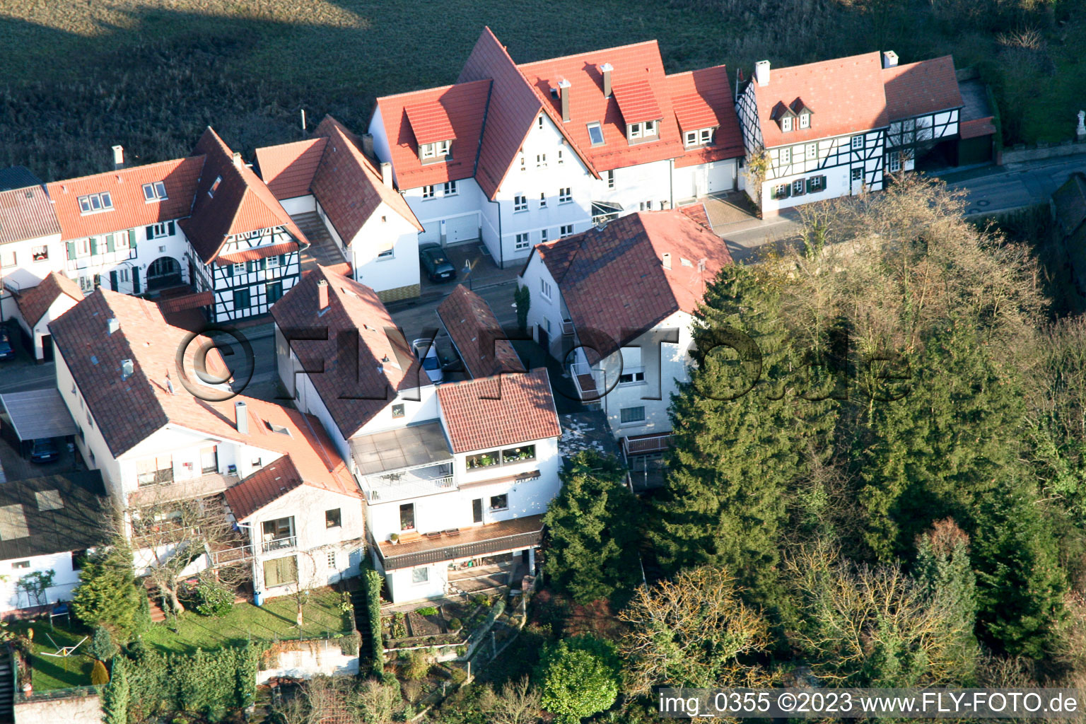 Bird's eye view of Ludwigstr in Jockgrim in the state Rhineland-Palatinate, Germany