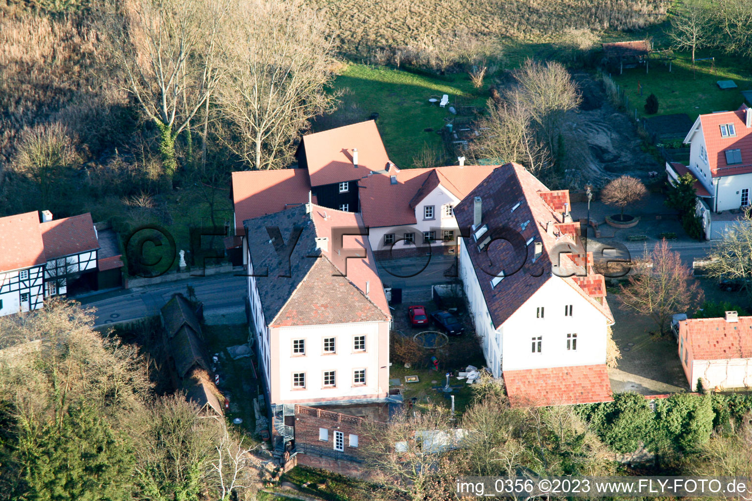 Ludwigstr in Jockgrim in the state Rhineland-Palatinate, Germany viewn from the air