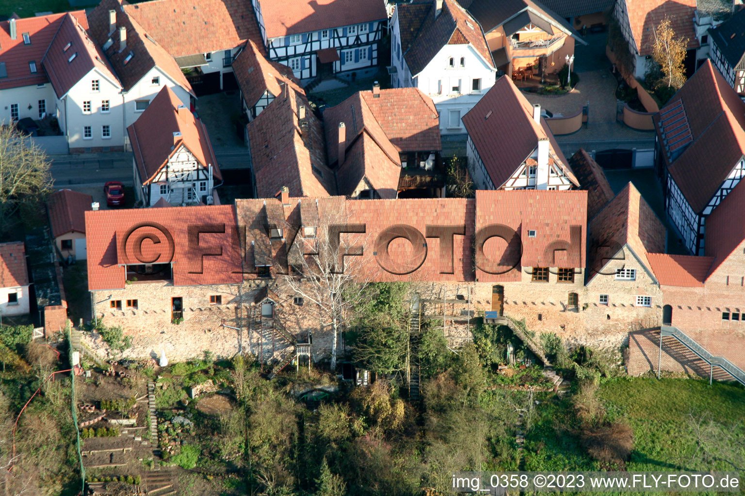 Drone recording of Ludwigstr in Jockgrim in the state Rhineland-Palatinate, Germany